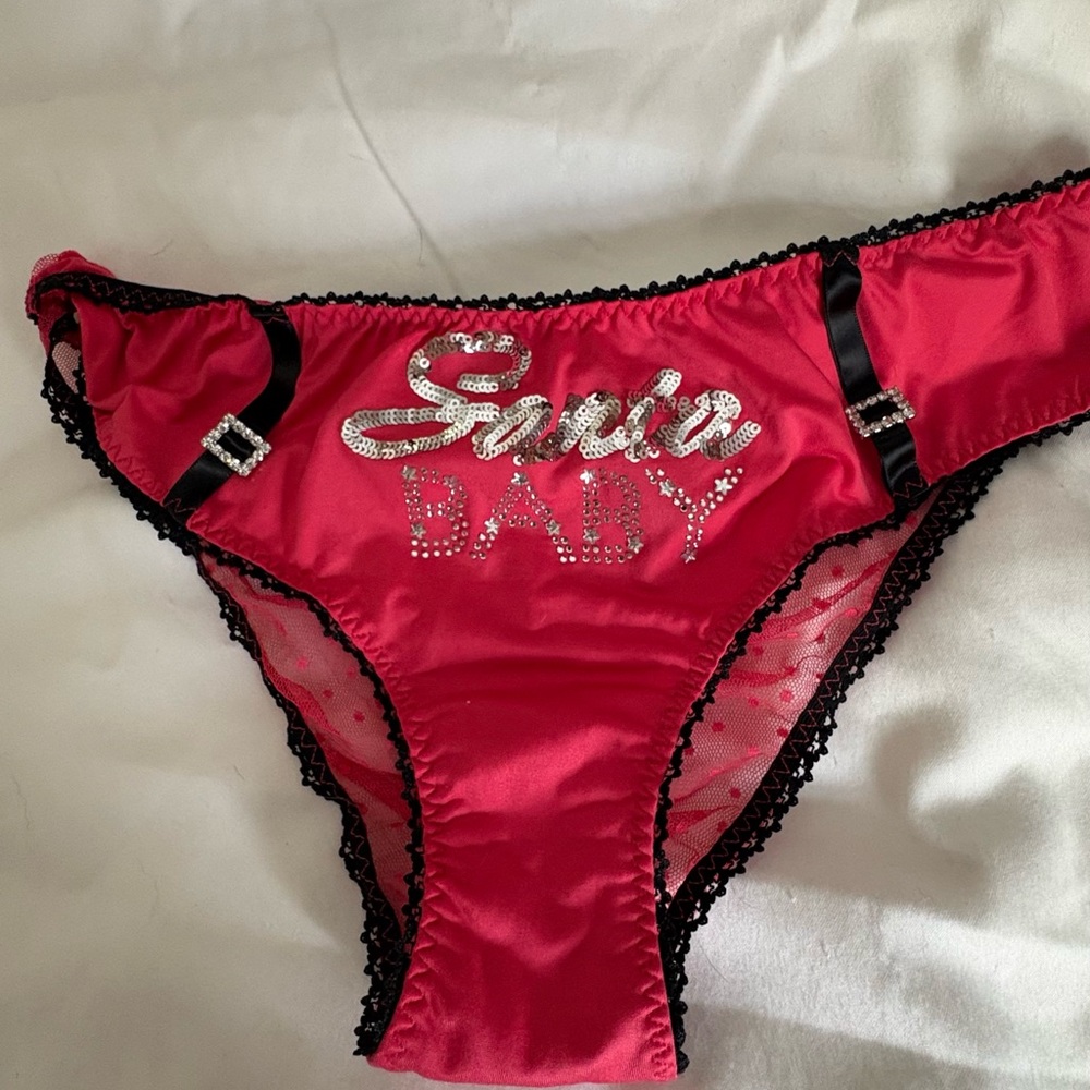 Victoria's Secret Red Lace Panties with Black Trim